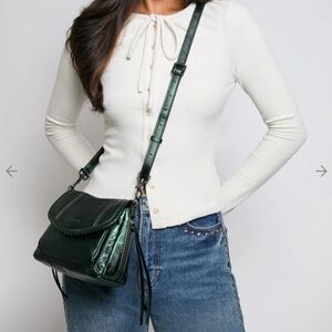 Aimee Kestenberg All For Love Forest Green Metallic Leather Mini Crossbody Bag